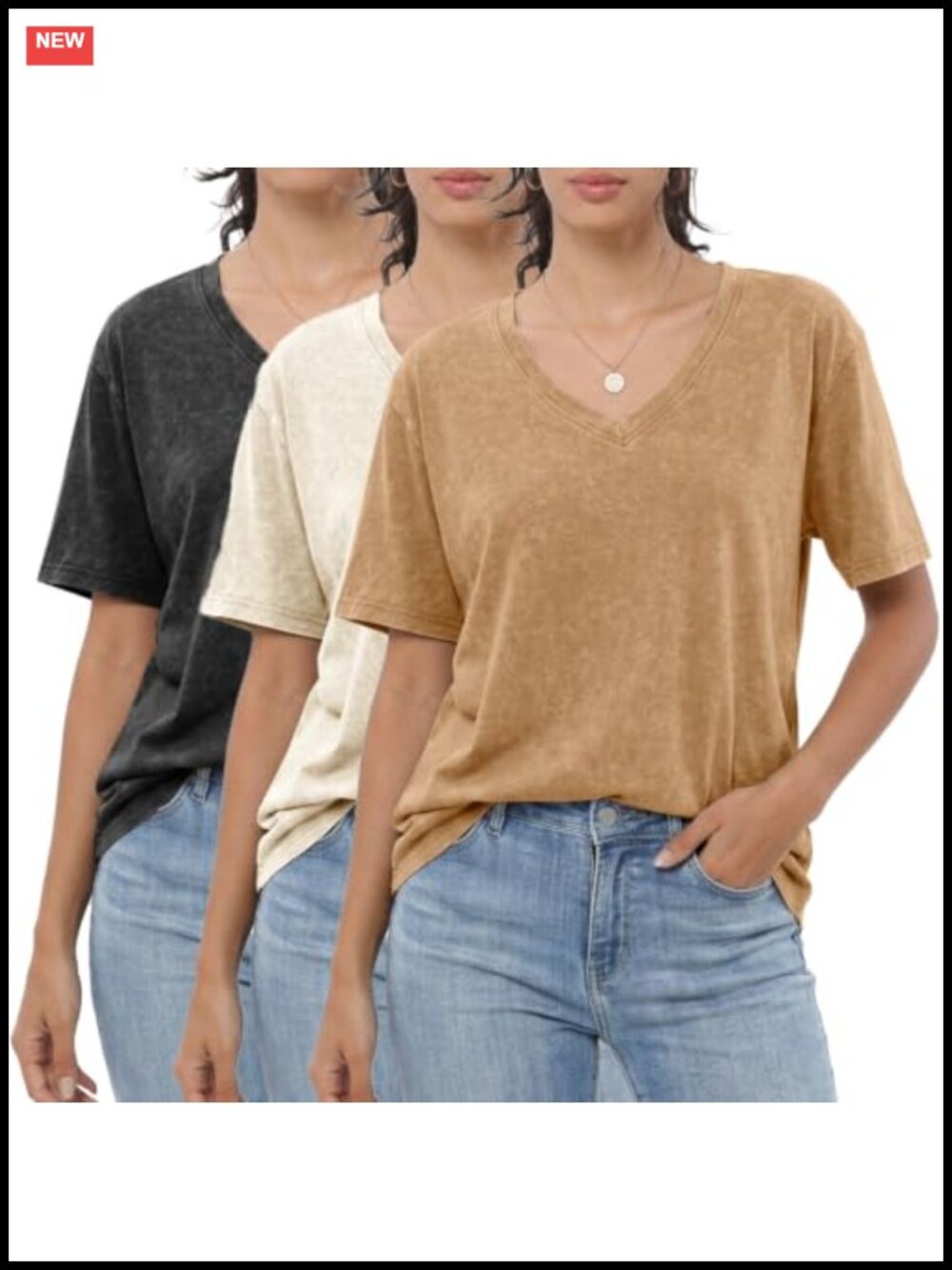 Womens 100% Cotton Oversized V-Neck Short Sleeve T-Shirt Vintage Wash Casual Tee